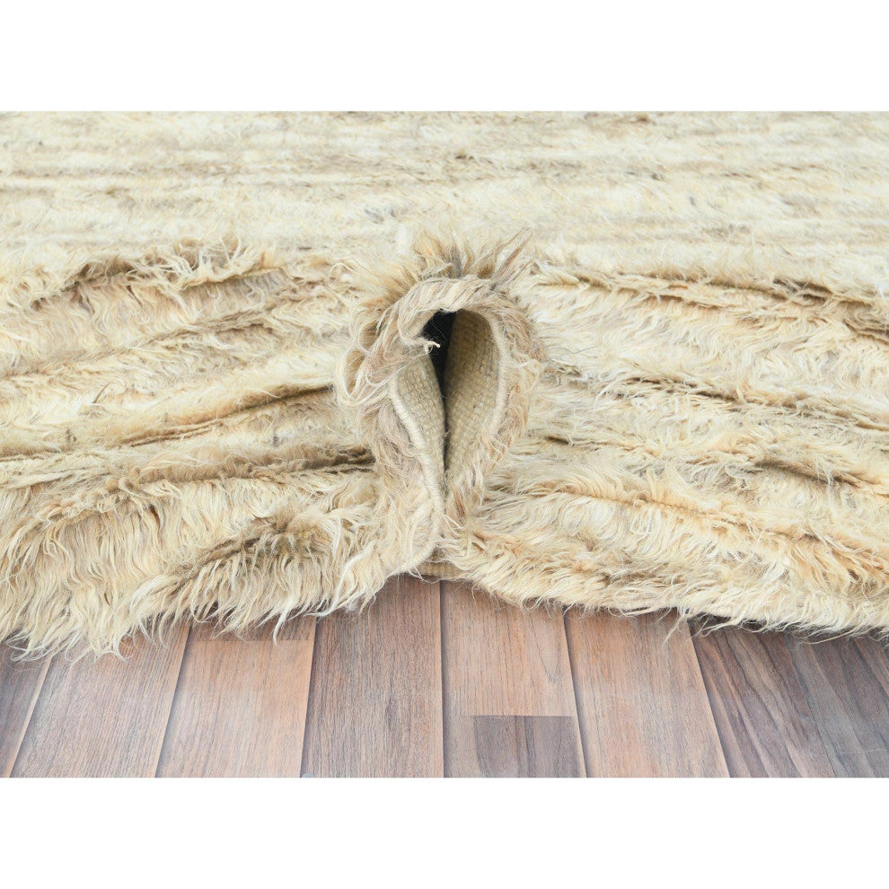 Ivory Ben Ourain Moroccan Berber Organic Wool Hand Knotted Round Rug 9'10"x10'