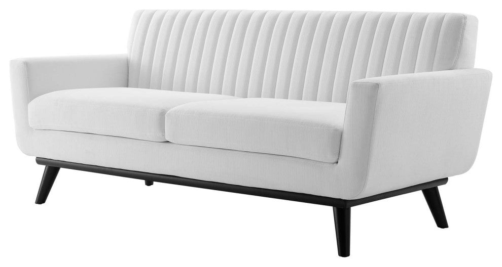 Tufted Loveseat Sofa, Fabric, White, Modern, Living Lounge Hotel Hospitality