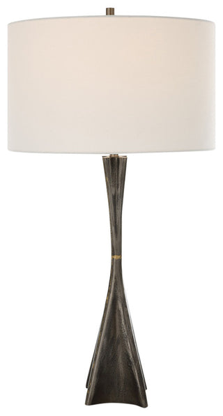 Minimalist Industrial Cast Iron Tapered Table Lamp 32 in Rustic Pitted Metal