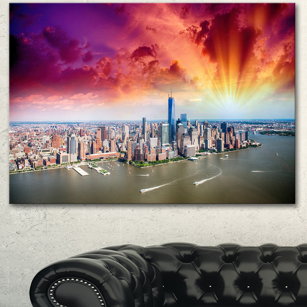 Colorful New York Skyline Aerial View, Cityscape Canvas Art Print, 40"x30"