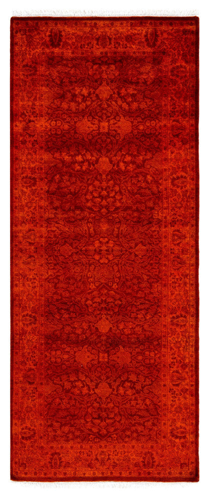 Overdyed One-of-a-Kind Hand-Knotted Area Rug Orange, 3' 0" x 7' 6"