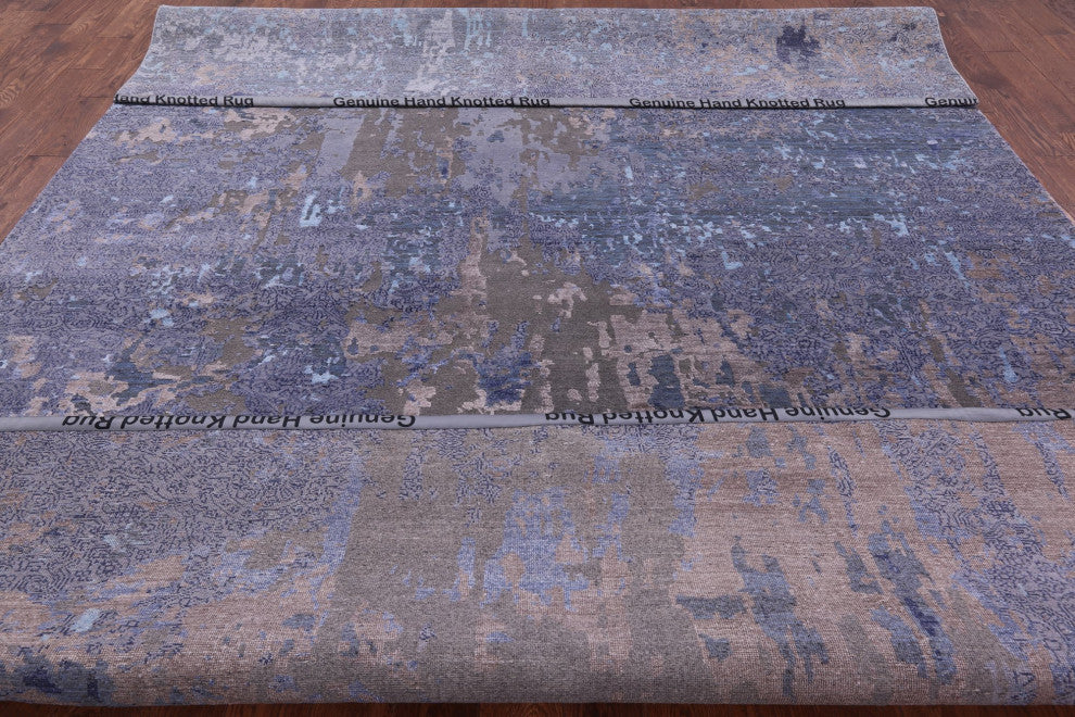 Modern Handmade Wool and Silk Rug 9' 0" X 12' 4" Q7240