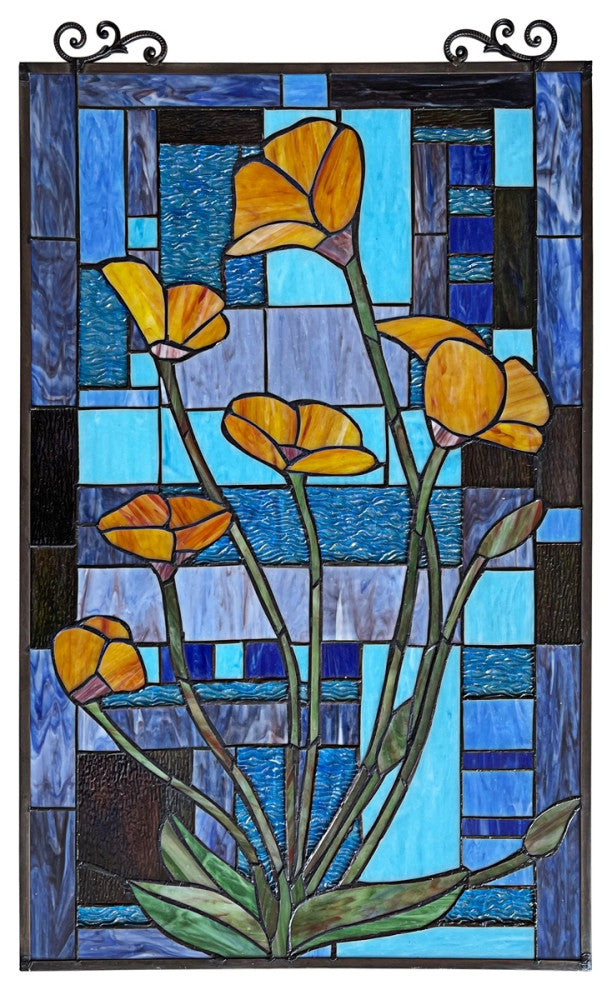 CHLOE Lighting CH8P043OF31-VRT LILIUM Tiffany-Style Floral Stained Window Panel