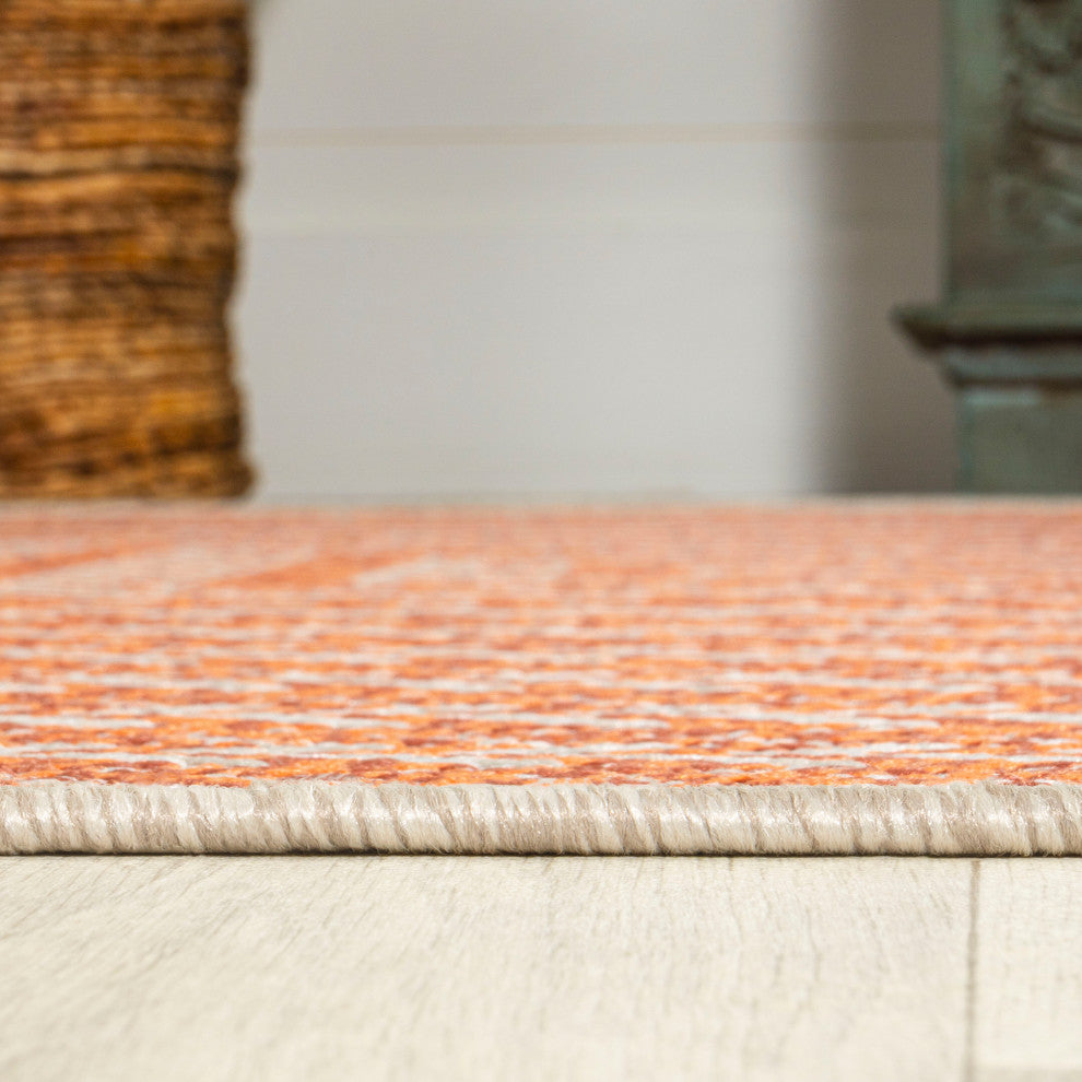 Chevron Modern Concentric Squares Indoor/Outdoor Area Rug, Orange/Cream, 3 X 5