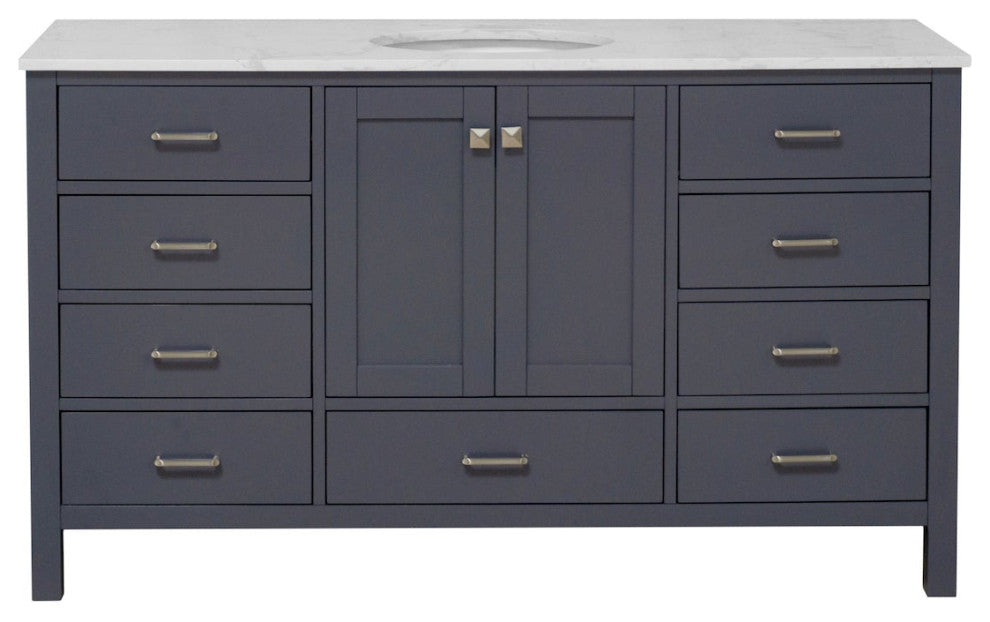 Horizon 60" Single Bathroom Vanity Top, Marine Gray, Engineered Carrara