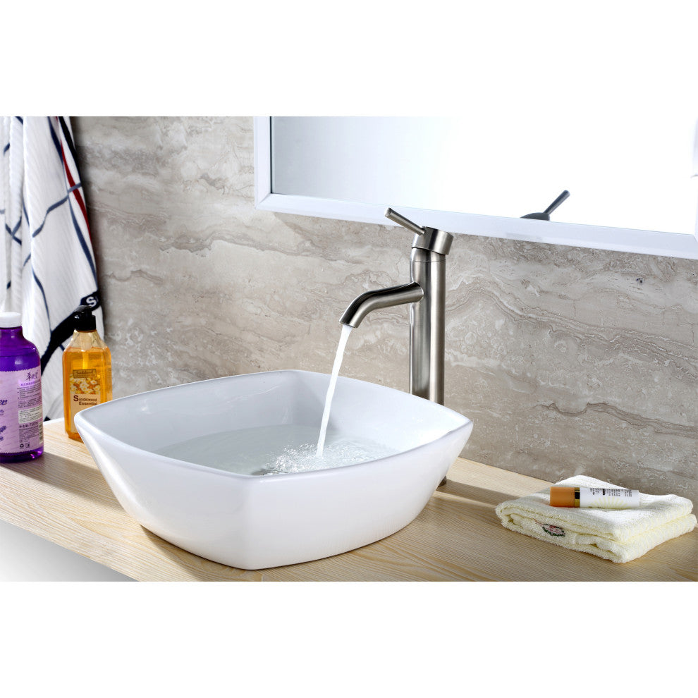 Luxier BSH03-T Single Hole Vessel Bathroom Faucet with Drain, Brushed Nickel