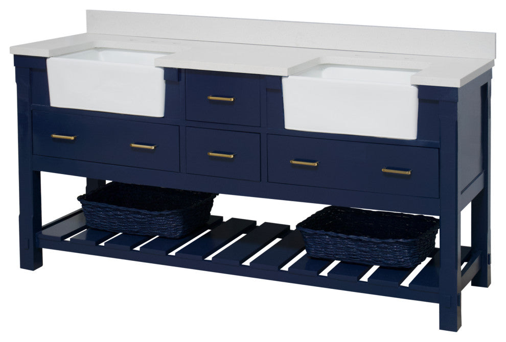 Charlotte 72" Bathroom Vanity, Royal Blue, Quartz