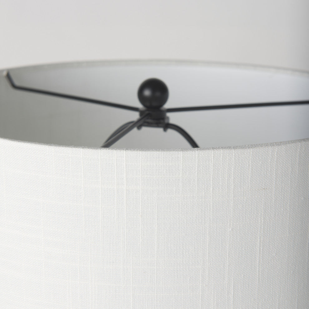 Sarah Arched Black Metal With Marble Cube and White Shade Table Lamp