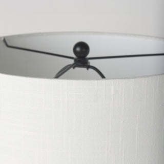 Sarah Arched Black Metal With Marble Cube and White Shade Table Lamp