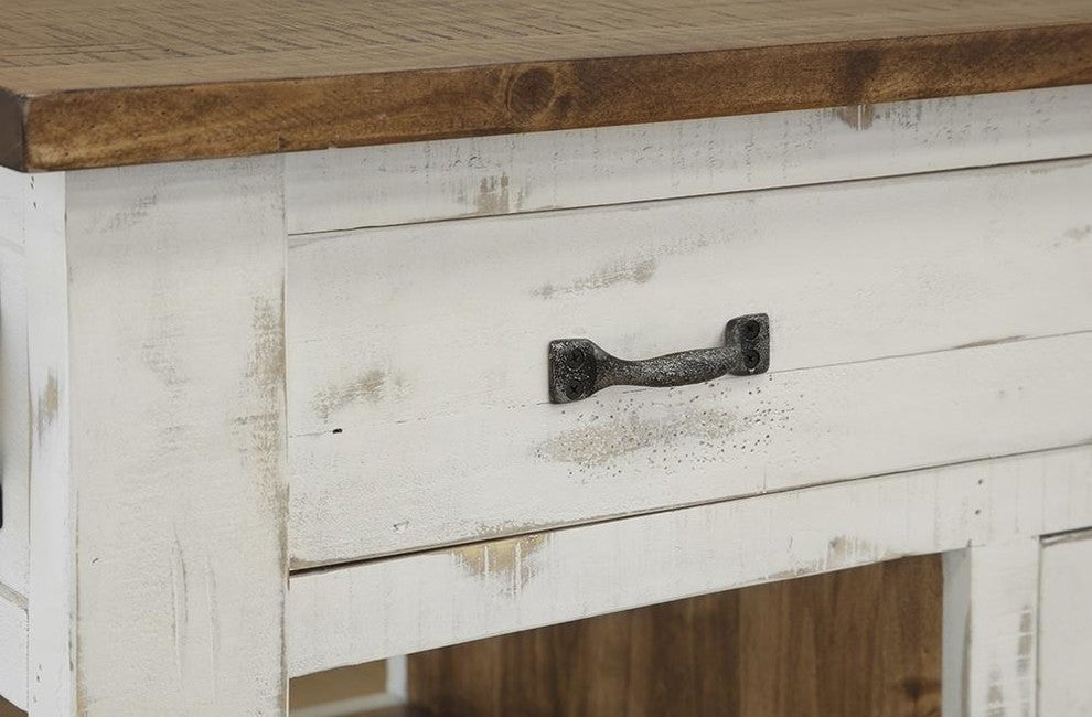 Greenview Solid Wood Kitchen Island, Distressed White, 39"