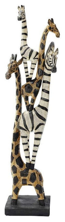 African Safari Zebra and Giraffe Statue