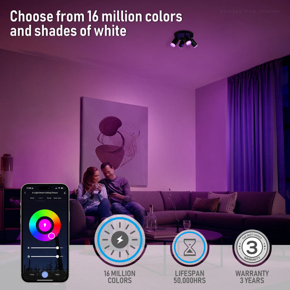 2 Pack LED Smart RGB Ceiling Spotlights Directionaland Dimmable