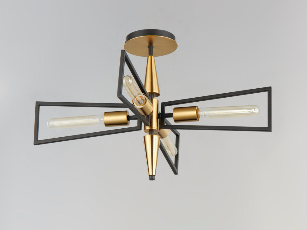 Maxim 11650 Wings 4 Light 25"W Semi-Flush Ceiling Fixture - Black / Satin Brass