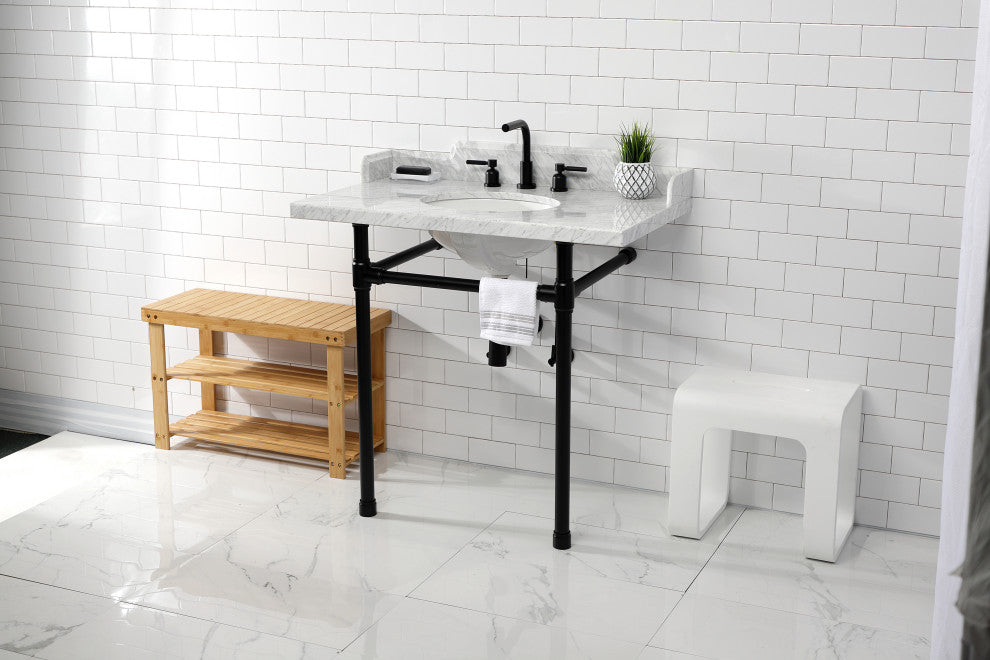Kingston Brass LMS36M80ST 36" Carrara Marble Console Sink, Legs