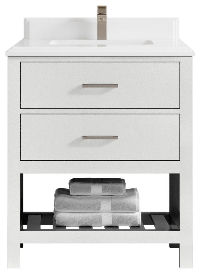 Parker 30 Single Sink Bath Vanity in White 1.5" White Quartz
