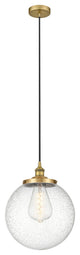 Beacon 1 Light Mini Pendant, Brushed Brass, Seedy Glass