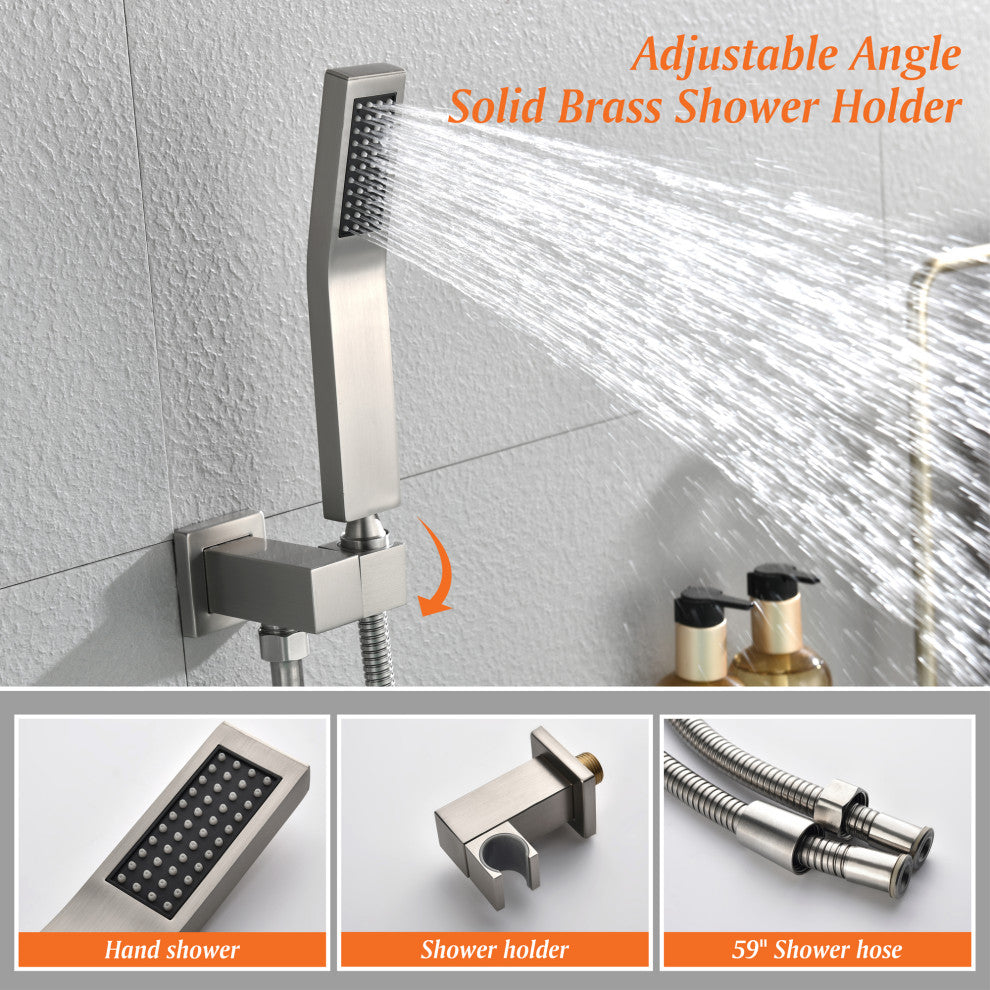 Wellfor Shower Faucet Set, Waterfall Tub Spout and Hand Shower, Brushed Nickel