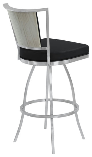 Delhi 30" Bar Height Metal Swivel Barstool in Black Faux Leather
