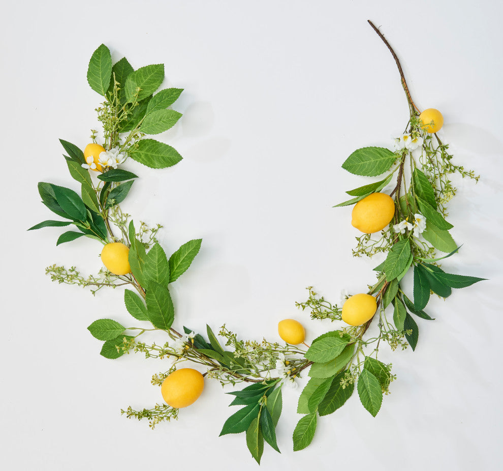 63" Lemon, Green Leaves And White Flowers Garland