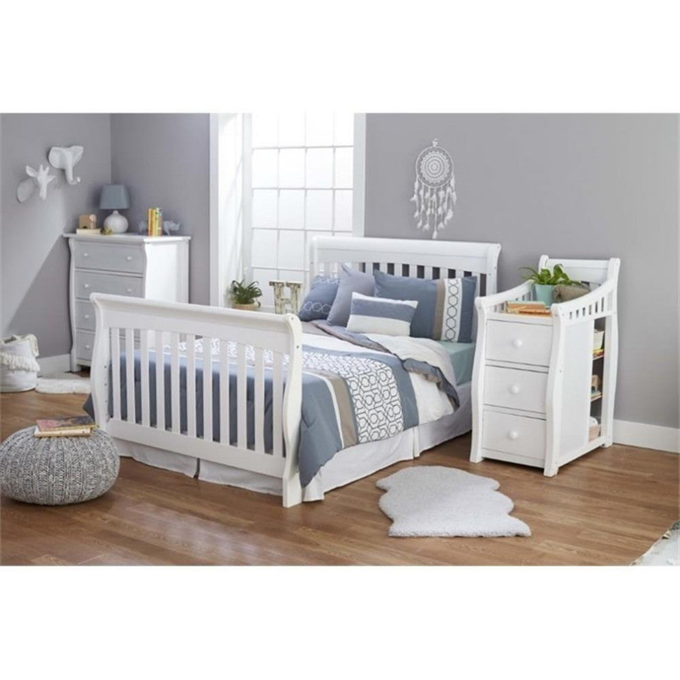 Pemberly Row 4 in 1 Convertible Wood Crib and Changer Combo in White