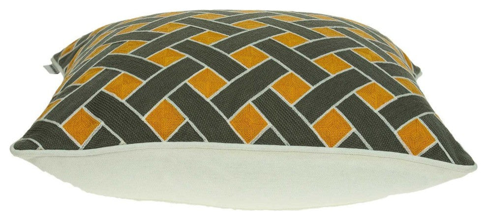 20" X 7" X 20" Transitional Gray And Orange Pillow Cover With Poly Insert