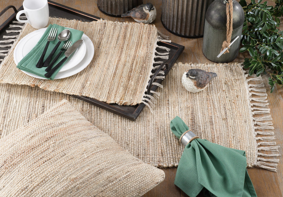 Jute Chindi Braided Placemats, Set of 4, 14"x20", Natural