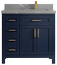 Cambridge 36 Right Offset Bath Vanity in Hale Navy Blue 2" Piatra Gray