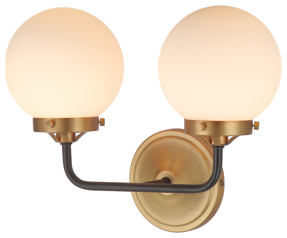 2 - Light Over-Mirror Vanity Light Mid-Century Modern in Aged Brass & Black