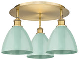 Ballston Dome-3 Light 19" Flush Mount-Brushed Brass, Seafoam Shade