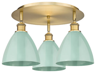 Ballston Dome-3 Light 19" Flush Mount-Brushed Brass, Seafoam Shade