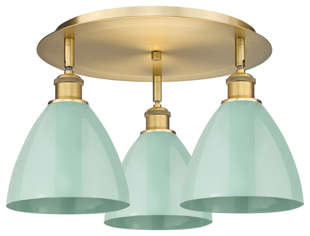 Ballston Dome-3 Light 19" Flush Mount-Brushed Brass, Seafoam Shade