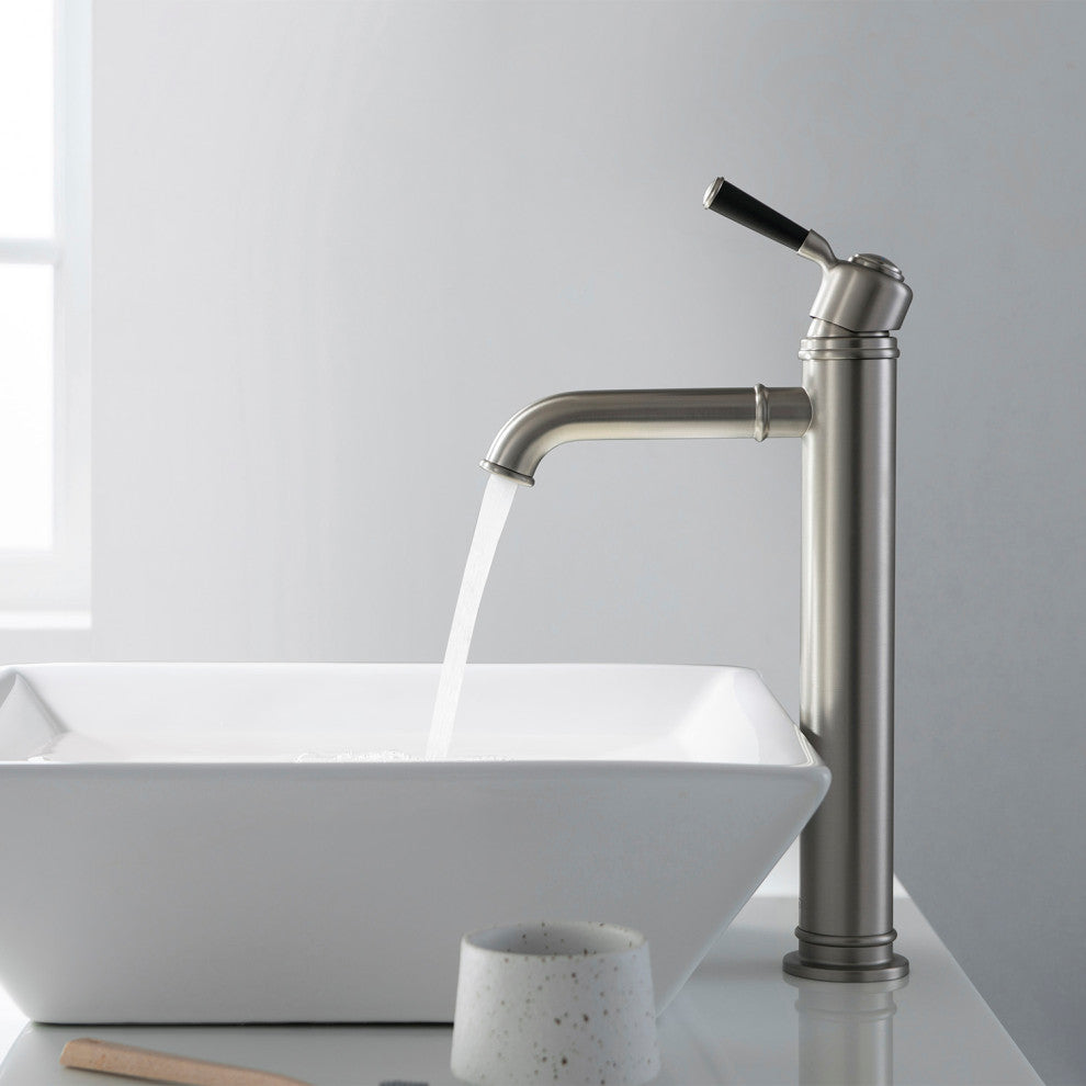 Victorian Brass Single Hole Bathroom Vessel Sink Faucet KBF1013, Brush Nickel