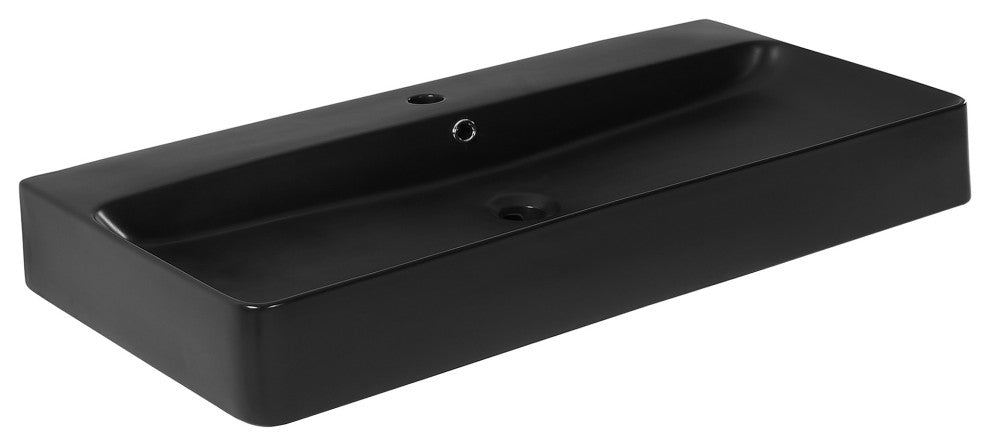 Carre 36" Rectangle Wall-Mount Bathroom Sink, Matte Black