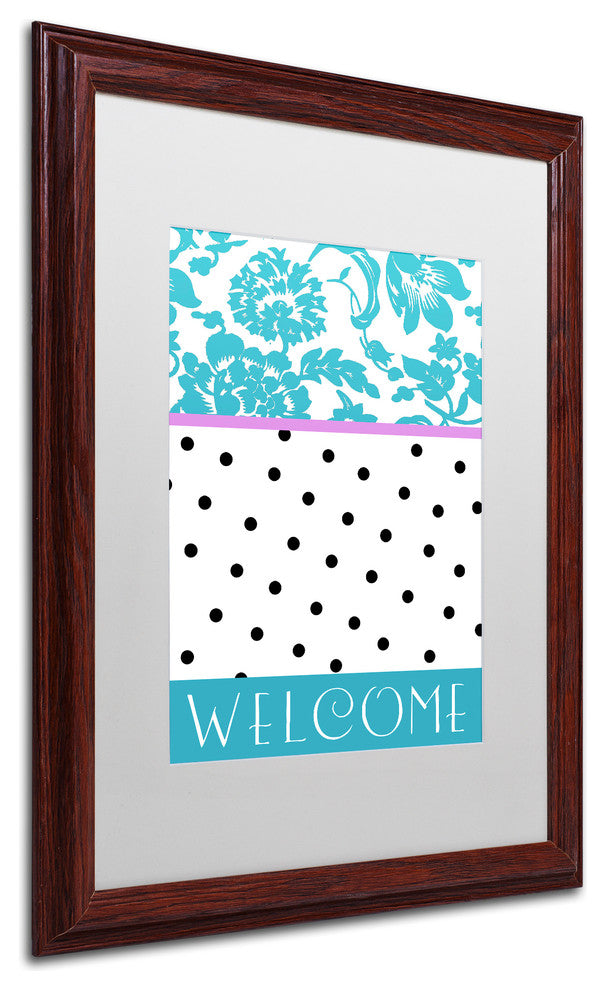 Color Bakery 'Teal Dots' Matted Framed Art, Wood Frame, White Mat, 16x20