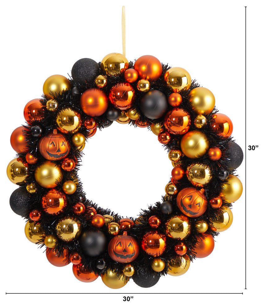 19" Halloween Shatterproof Jack-o'-lantern Pumpkin Ornament Wreath