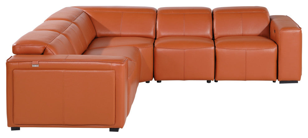 Niccolo Italian Leather 5-Piece L-Shaped Power Reclining Sectional, Camel