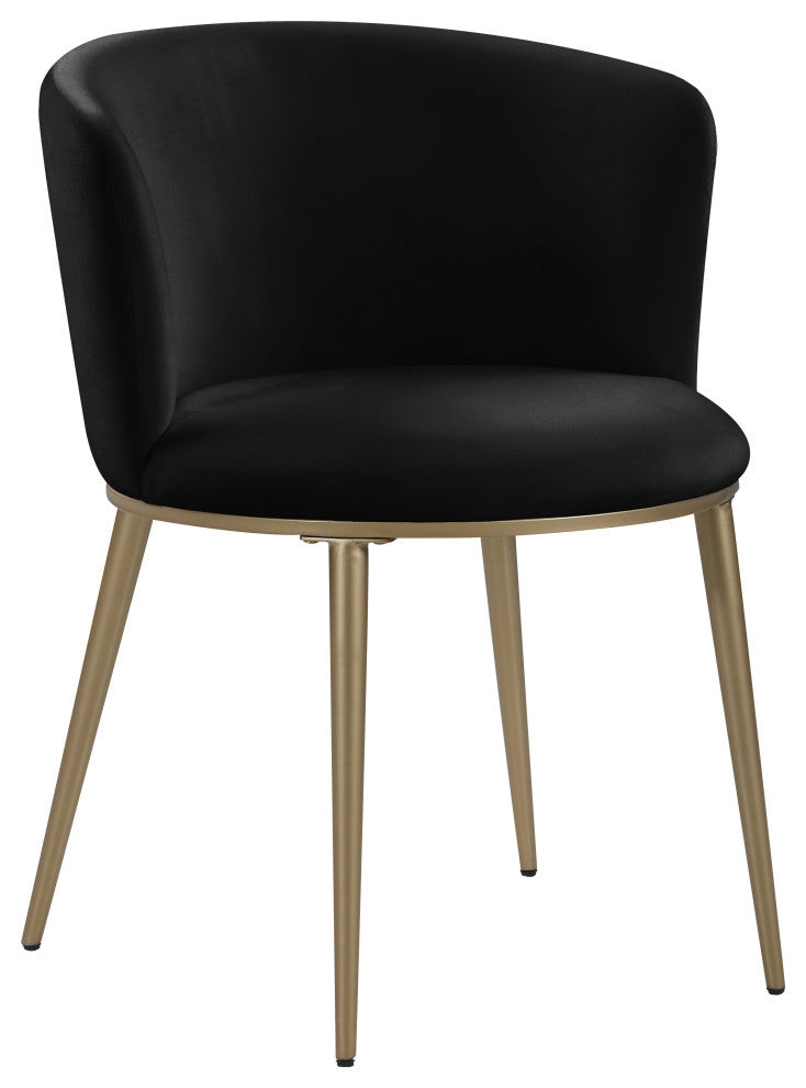 Skylar Dining Chair, Set of 2, Black Velvet, Brushed Gold Iron Legs