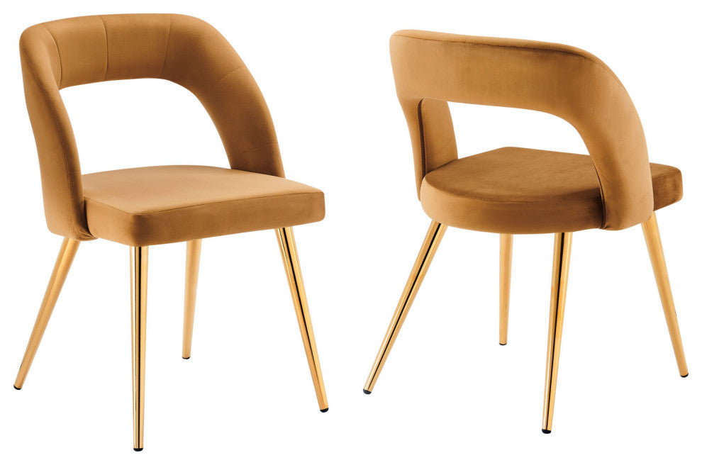 Marciano Performance Velvet Dining Chair Set of 2 Gold Cognac -6030