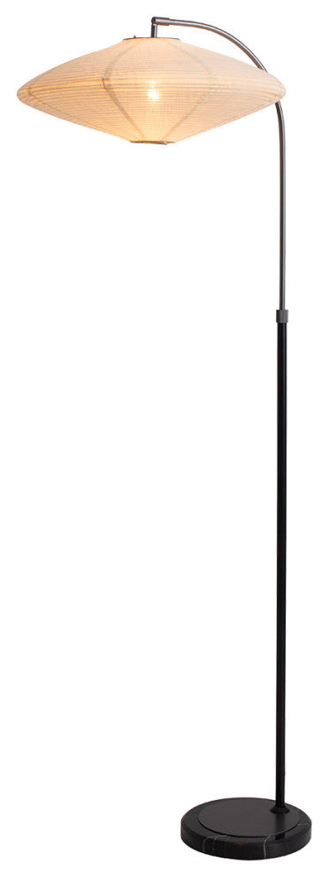 Roswell Floor Lamp Matte Black Finish, White Linen Shade, Black Marble Base