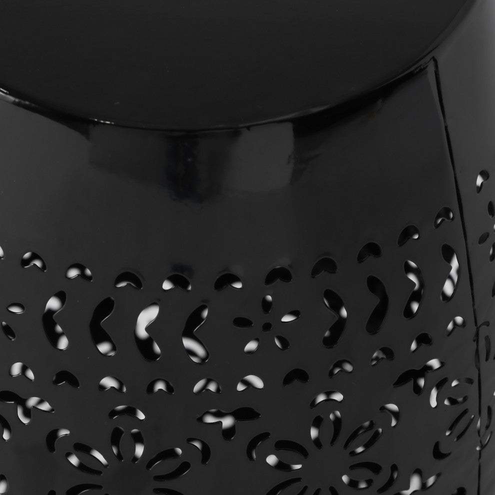 GDF Studio Millie Outdoor 12" Lace Cut Iron Side Table, Black