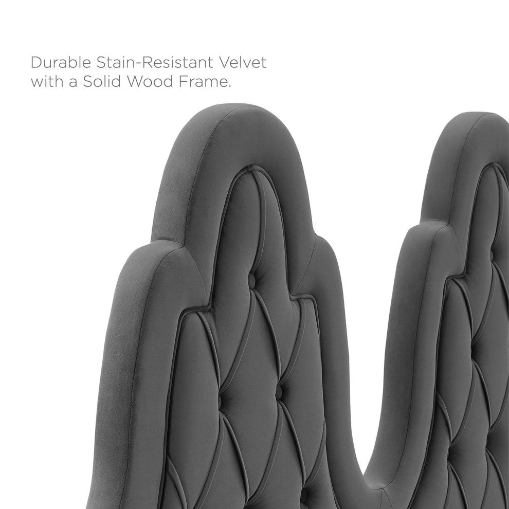 Augustine Tufted Performance Velvet Full/Queen Headboard Charcoal