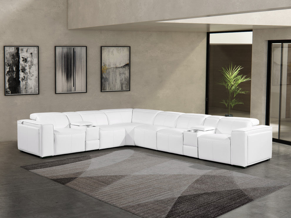 Niccolo Italian Leather 8-Piece L-Shaped Power Reclining Sectional, White