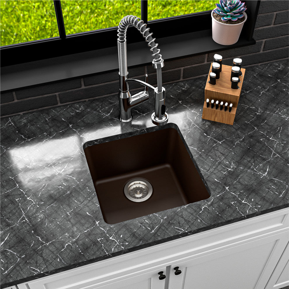 Karran Undermount Quartz Composite 17" Bar Single Bowl Sink, Brown