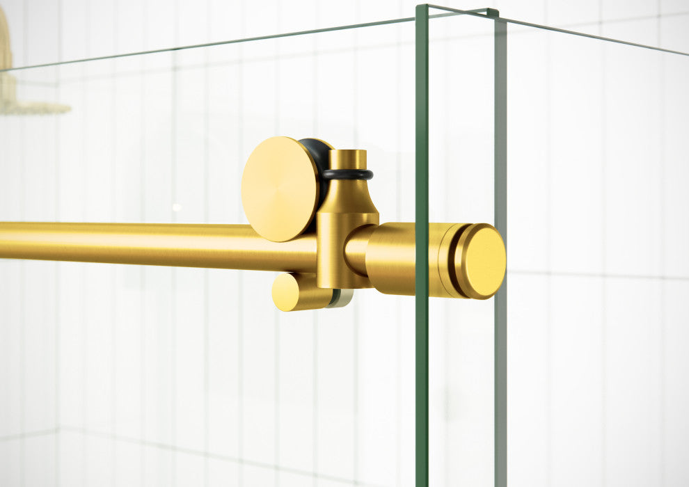 52"-56"x36"x78" Frameless Sliding Shower Door With Return Panel, Satin Brass