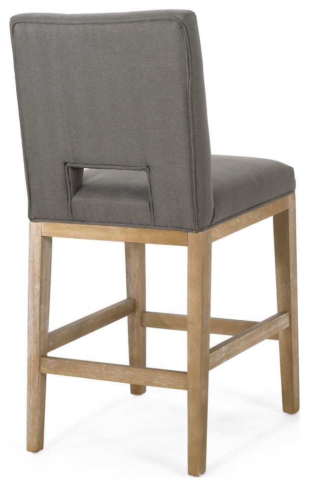 Kiara Contemporary Fabric Upholstered 27" Counter Stools, Set of 2, Deep Gray/Weathered Natural