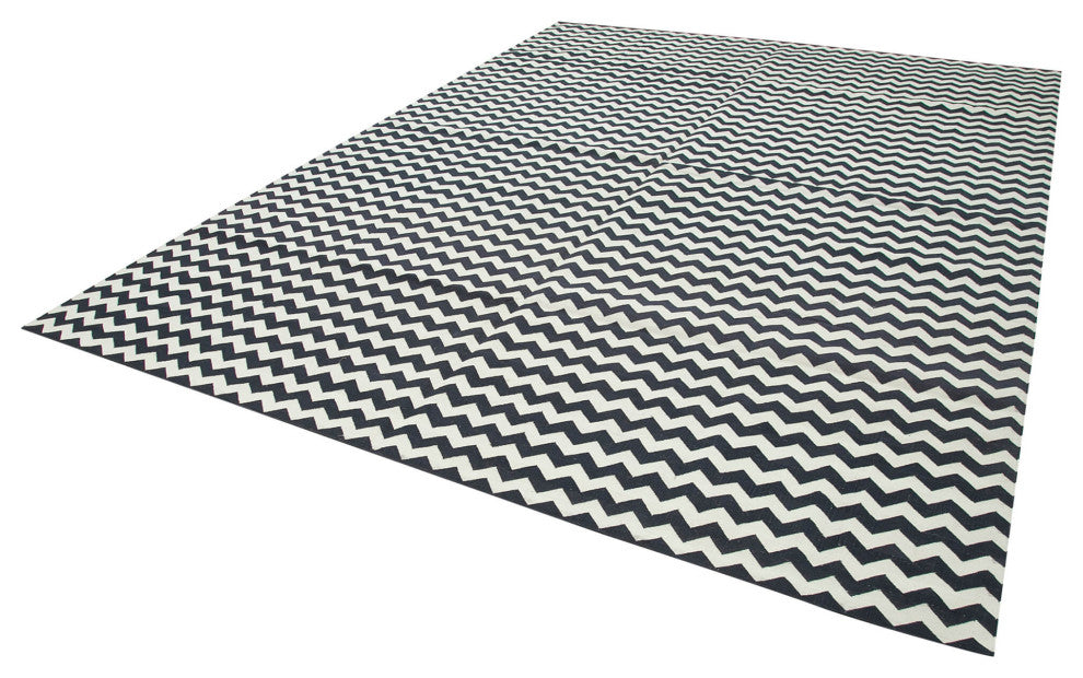 Rug N Carpet - Handmade Wool 9' 0'' x 12' 1'' Modern Design Dhurrie Kilim Rug