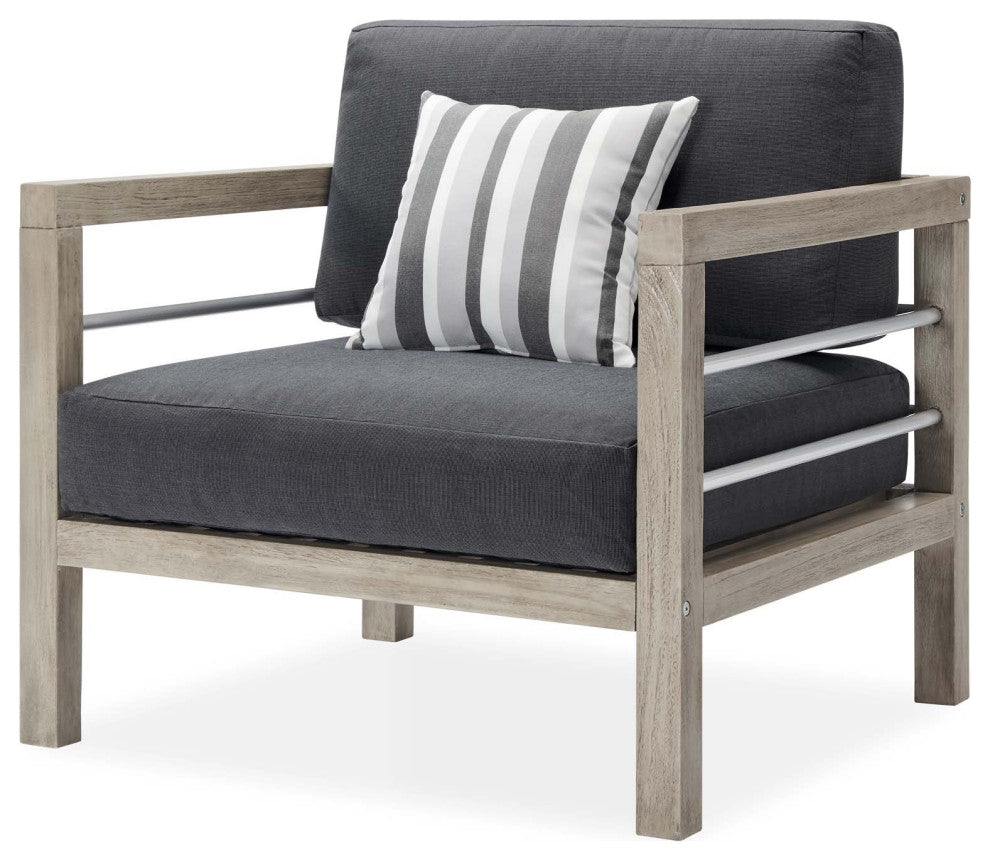 Lounge Sectional Sofa Chair Set, Wood, Gray, Modern, Outdoor Patio Cafe