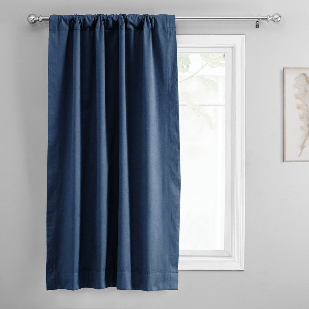 Solid Cotton Tie-Up Window Shade Single Panel, Dark Blue, 46wx63h