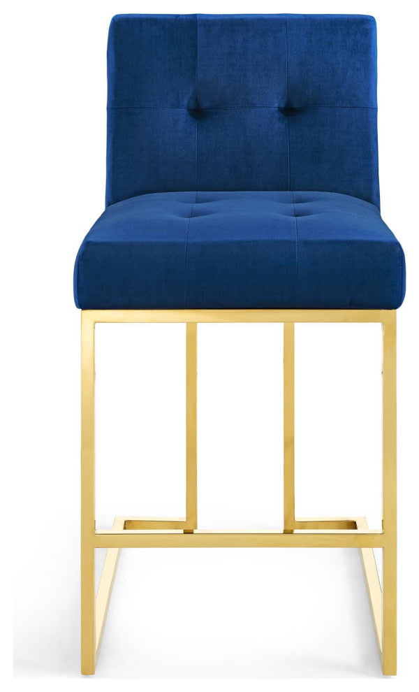 Blue Velvet Counter Stool, Heidi Giselle Gold Counter Stool, Glam Tufted Stool