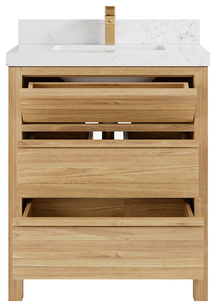 Elizabeth 30 Single Sink Bath Vanity in Light Natural Teak 2" Empira Quartz